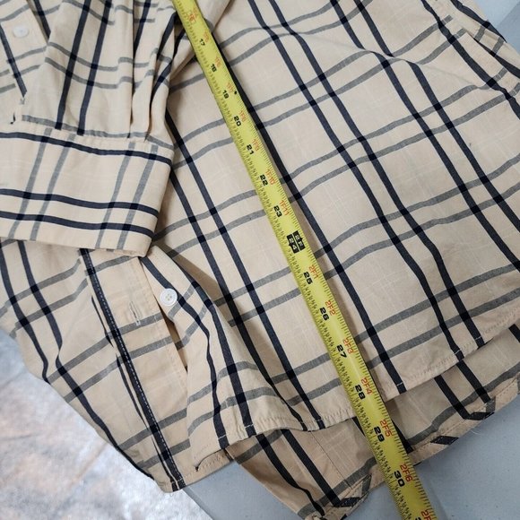 Zara Plaid Size Medium Tie Back Shirt Top Blouse Button Front Tan Gray womens - Picture 12 of 12